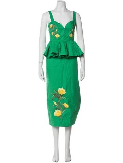 Pre-owned Fanm Mon Floral Print Midi Length Dress W/ Tags In Green