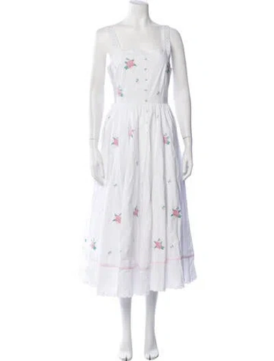 Pre-owned Fanm Mon Floral Print Midi Length Dress In White