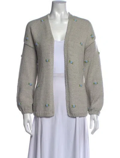 Pre-owned Fanm Mon Floral Print Open Front Sweater In Gray