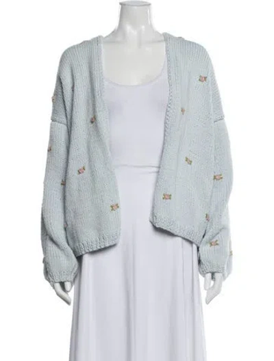 Pre-owned Fanm Mon Floral Print Open Front Sweater In White