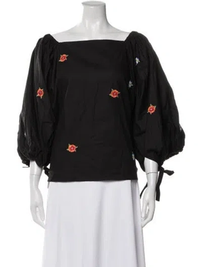 Pre-owned Fanm Mon Floral Print Square Neckline Top In Black