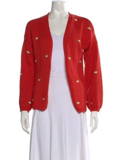 Pre-owned Fanm Mon Floral Print V-neck Sweater In Red
