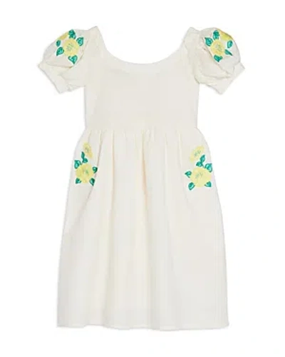 Fanm Mon Girls' Alissa Floral Embroidered Linen Dress - Little Kid, Big Kid In Ivory