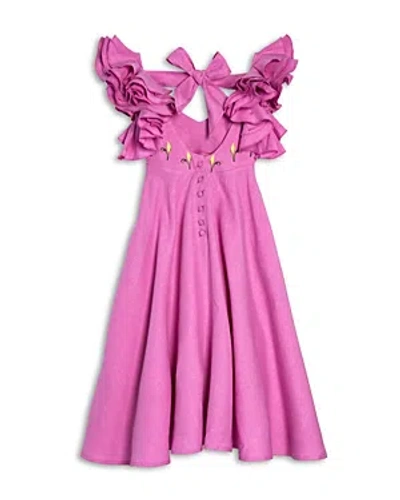 Fanm Mon Girls' Demre Embroidered Linen Dress - Little Kid, Big Kid In Pink