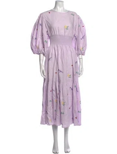 Pre-owned Fanm Mon Graphic Print Midi Length Dress In Purple