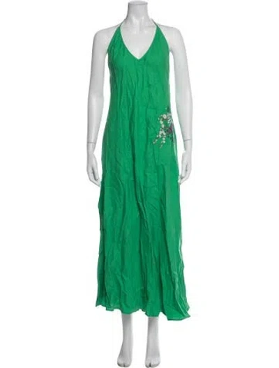 Pre-owned Fanm Mon Halterneck Long Dress In Green