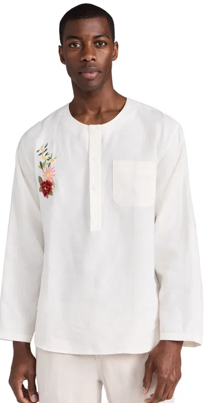 Fanm Mon Levent Embroidered Linen Shirt Ivory
