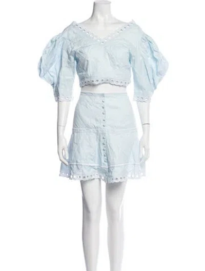 Pre-owned Fanm Mon Linen Eyelet Trim Short Set In Multi
