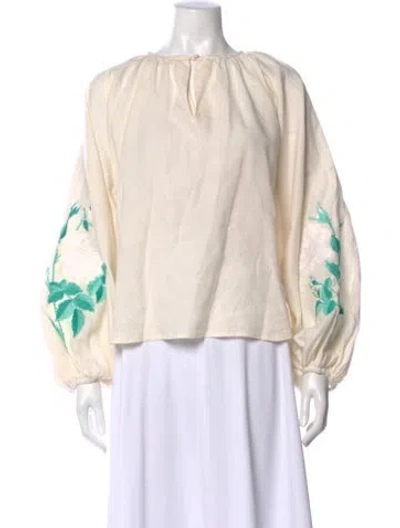 Pre-owned Fanm Mon Linen Floral Print Blouse In Neutral