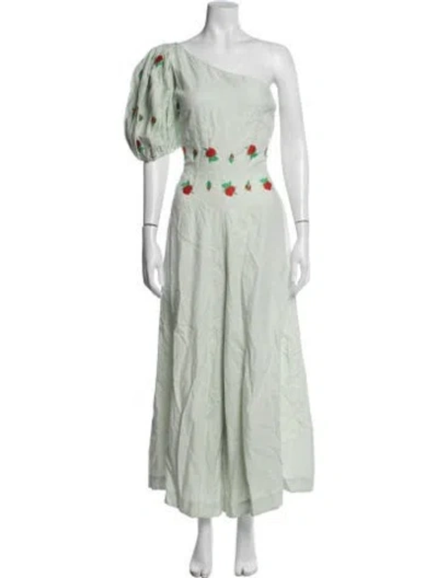 Pre-owned Fanm Mon Linen Floral Print Jumpsuit In Green