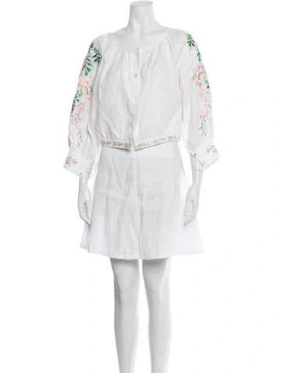 Pre-owned Fanm Mon Linen Floral Print Skirt Set W/ Tags In White