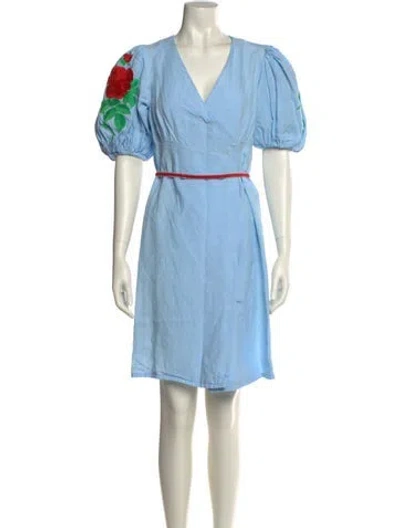 Pre-owned Fanm Mon Linen Knee-length Dress In Blue