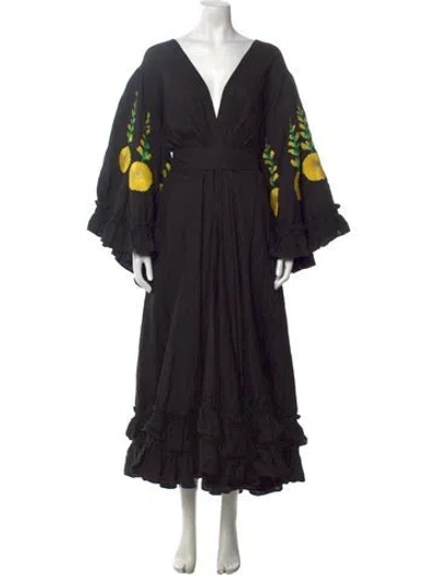 Pre-owned Fanm Mon Linen Long Dress In Black