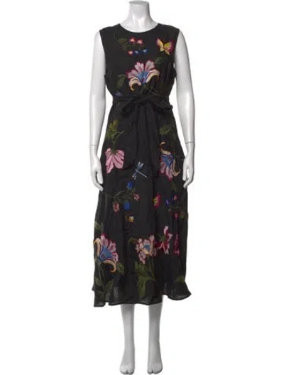 Pre-owned Fanm Mon Linen Long Dress In Black