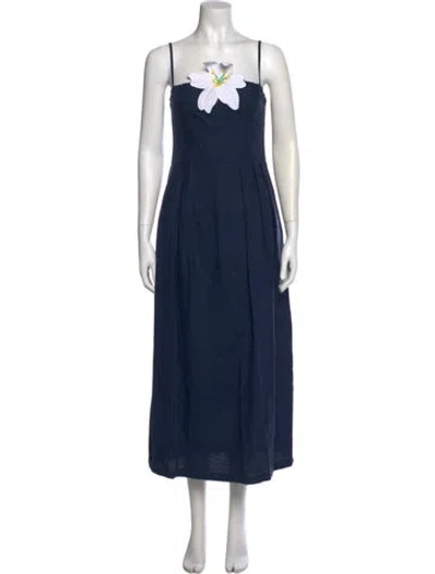 Pre-owned Fanm Mon Linen Long Dress In Blue