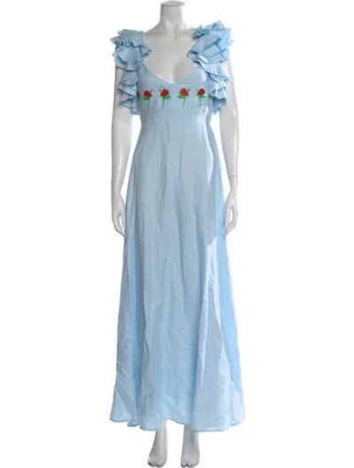Pre-owned Fanm Mon Linen Long Dress In Blue