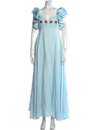 Pre-owned Fanm Mon Linen Long Dress In Blue