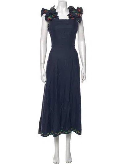 Pre-owned Fanm Mon Linen Long Dress In Blue