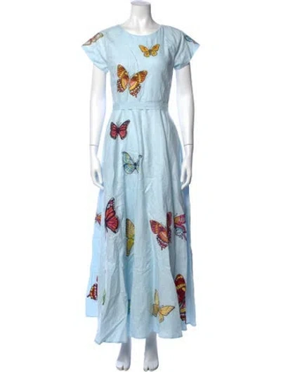 Pre-owned Fanm Mon Linen Long Dress In Blue
