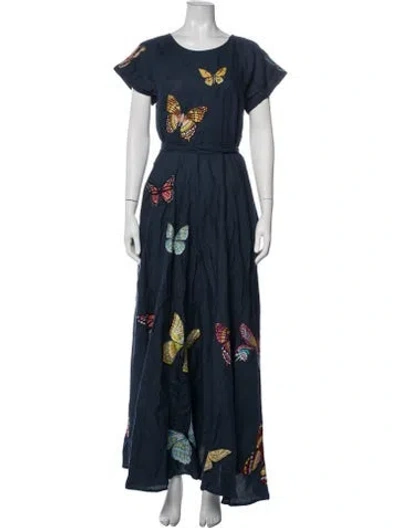 Pre-owned Fanm Mon Linen Long Dress In Blue