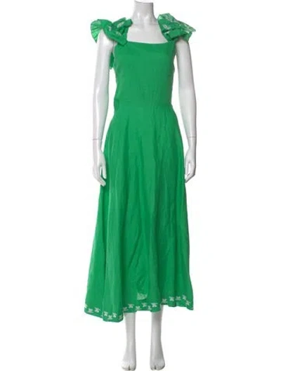 Pre-owned Fanm Mon Linen Long Dress In Green