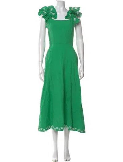 Pre-owned Fanm Mon Linen Long Dress In Green