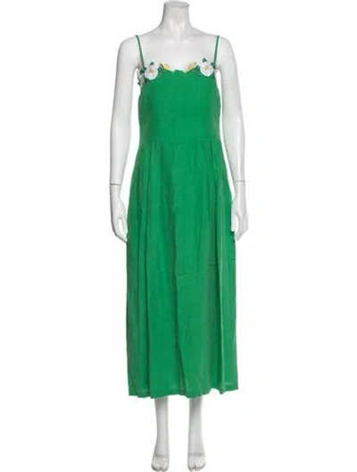 Pre-owned Fanm Mon Linen Long Dress In Green