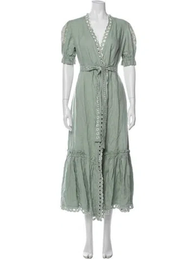 Pre-owned Fanm Mon Linen Long Dress In Green