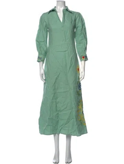 Pre-owned Fanm Mon Linen Long Dress In Green