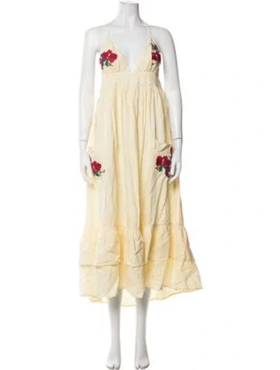 Pre-owned Fanm Mon Linen Long Dress In Neutrals/yellow