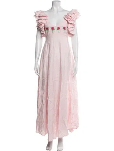 Pre-owned Fanm Mon Linen Long Dress In Pink