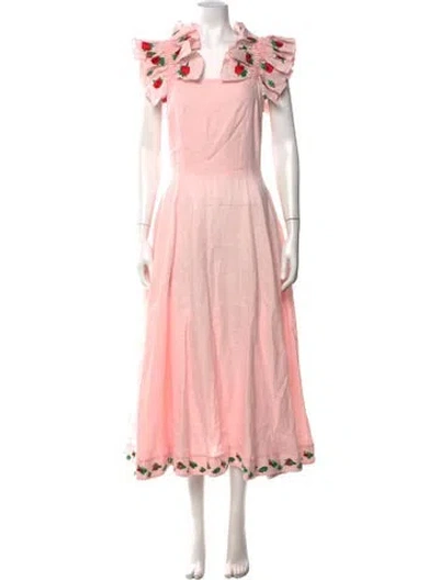 Pre-owned Fanm Mon Linen Long Dress In Pink