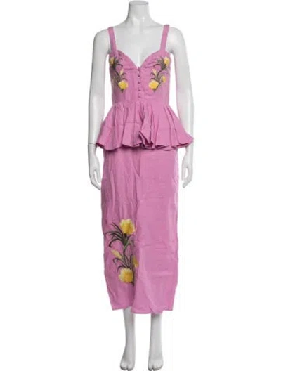 Pre-owned Fanm Mon Linen Long Dress In Pink