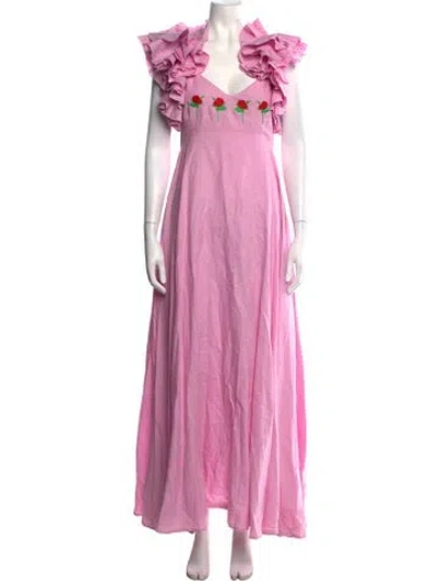 Pre-owned Fanm Mon Linen Long Dress In Pink