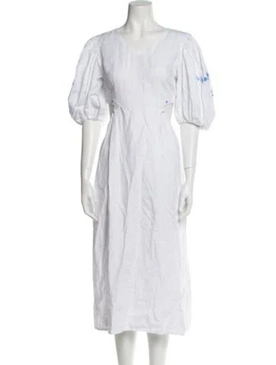 Pre-owned Fanm Mon Linen Long Dress In White