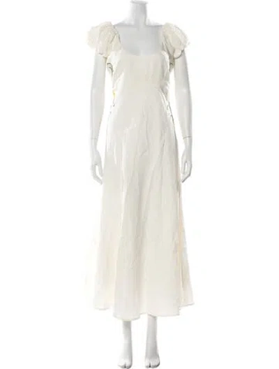 Pre-owned Fanm Mon Linen Long Dress In White