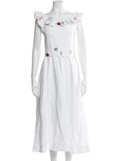 Pre-owned Fanm Mon Linen Long Dress In White