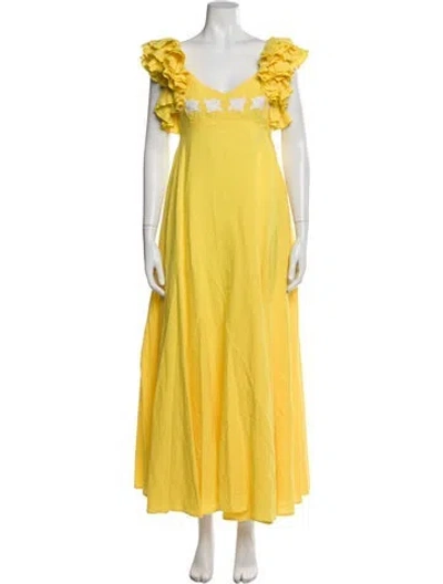 Pre-owned Fanm Mon Linen Long Dress In Yellow