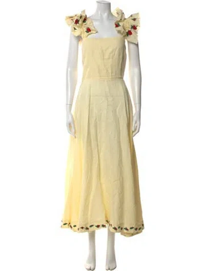 Pre-owned Fanm Mon Linen Long Dress In Yellow