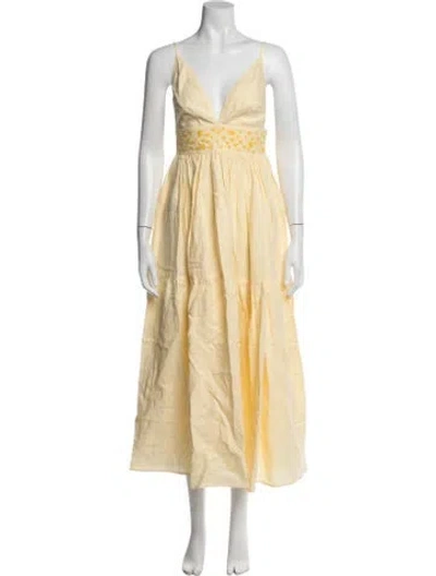 Pre-owned Fanm Mon Linen Long Dress In Yellow