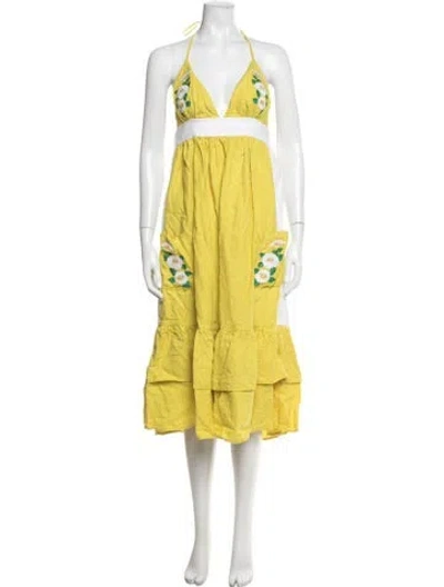 Pre-owned Fanm Mon Linen Long Dress In Yellow
