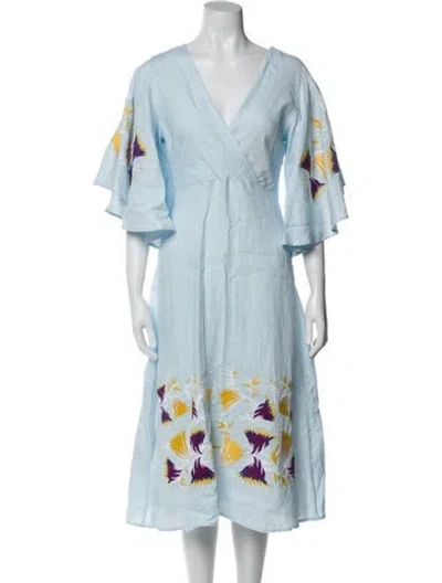 Pre-owned Fanm Mon Linen Midi Length Dress In Blue