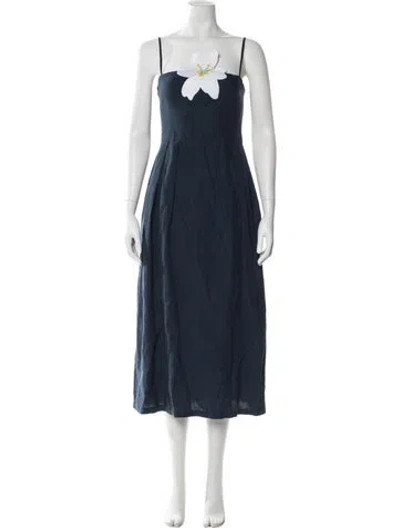 Pre-owned Fanm Mon Linen Midi Length Dress In Blue