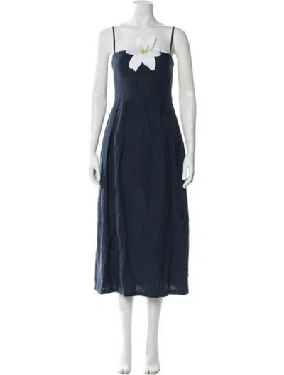 Pre-owned Fanm Mon Linen Midi Length Dress In Blue