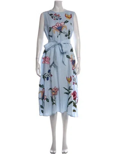 Pre-owned Fanm Mon Linen Midi Length Dress In Blue