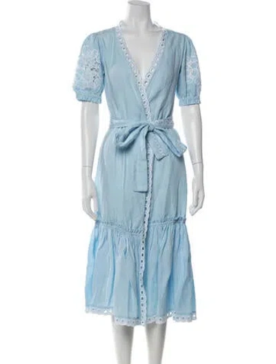 Pre-owned Fanm Mon Linen Midi Length Dress In Blue