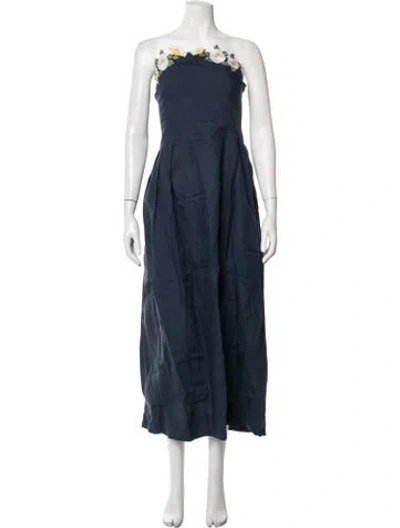 Pre-owned Fanm Mon Linen Midi Length Dress In Blue