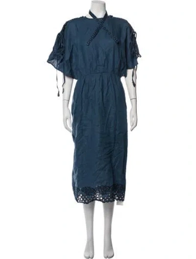 Pre-owned Fanm Mon Linen Midi Length Dress In Blue