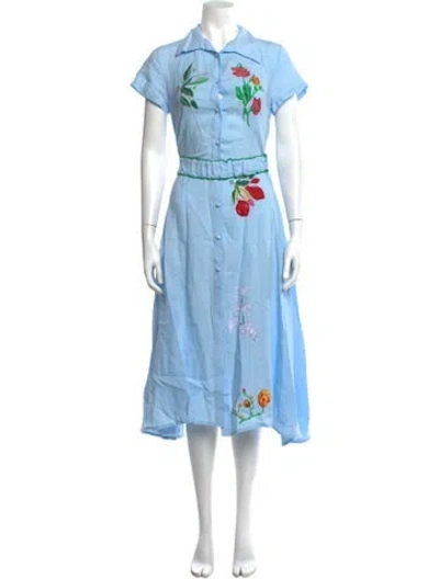 Pre-owned Fanm Mon Linen Midi Length Dress In Blue
