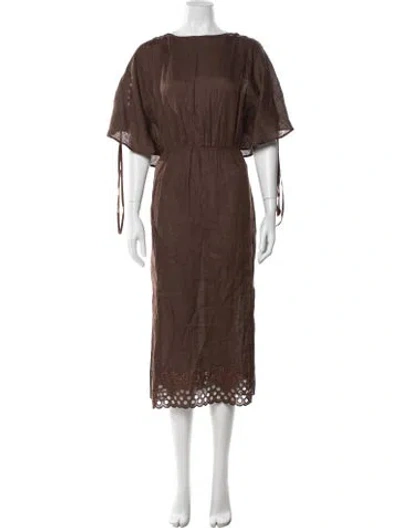 Pre-owned Fanm Mon Linen Midi Length Dress In Brown